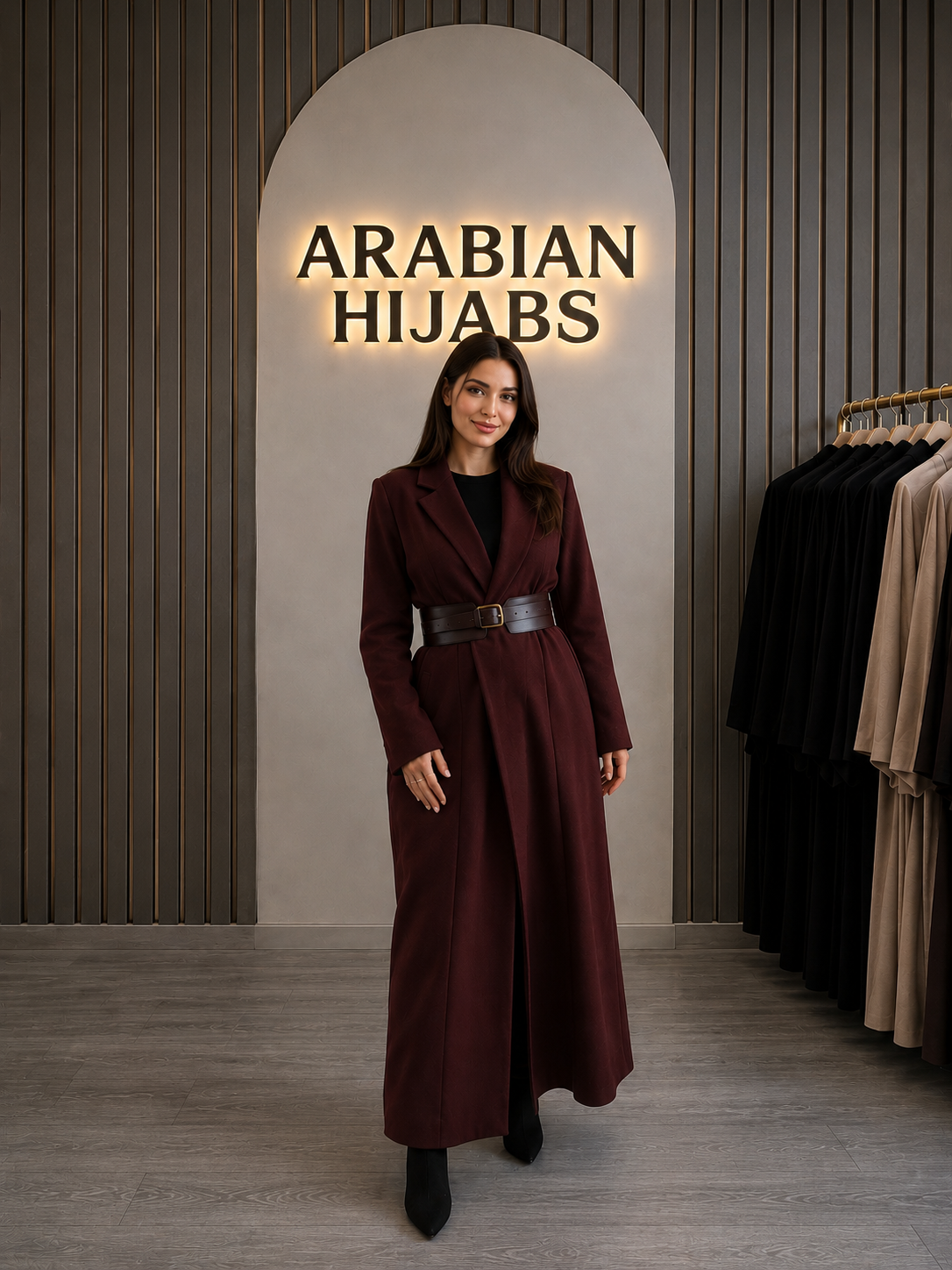 Maroon coat with belt