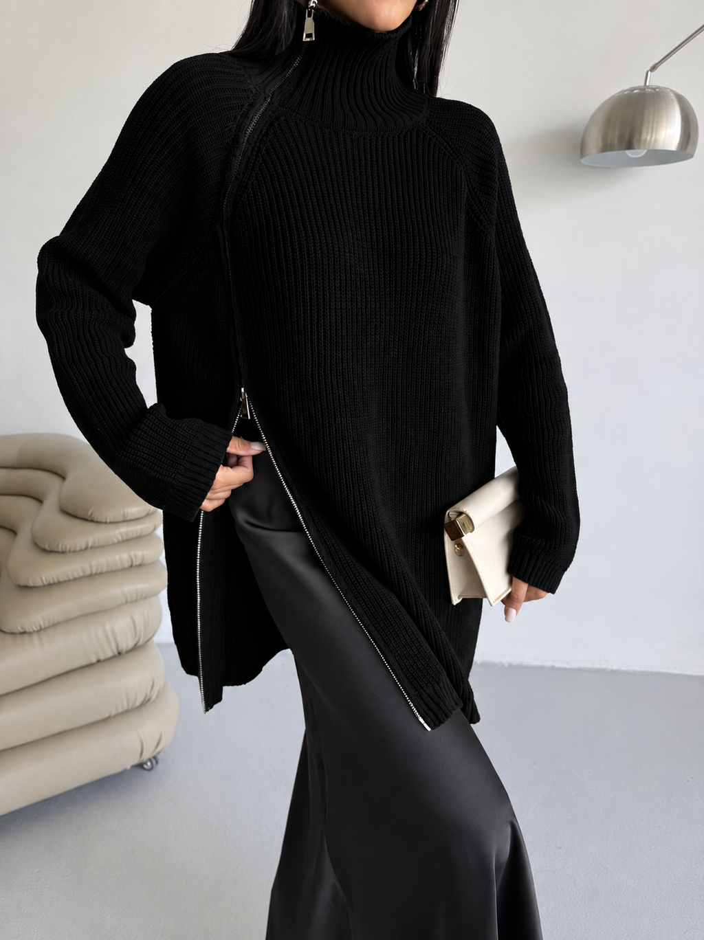 Leen Set wool shirt with satin skirt