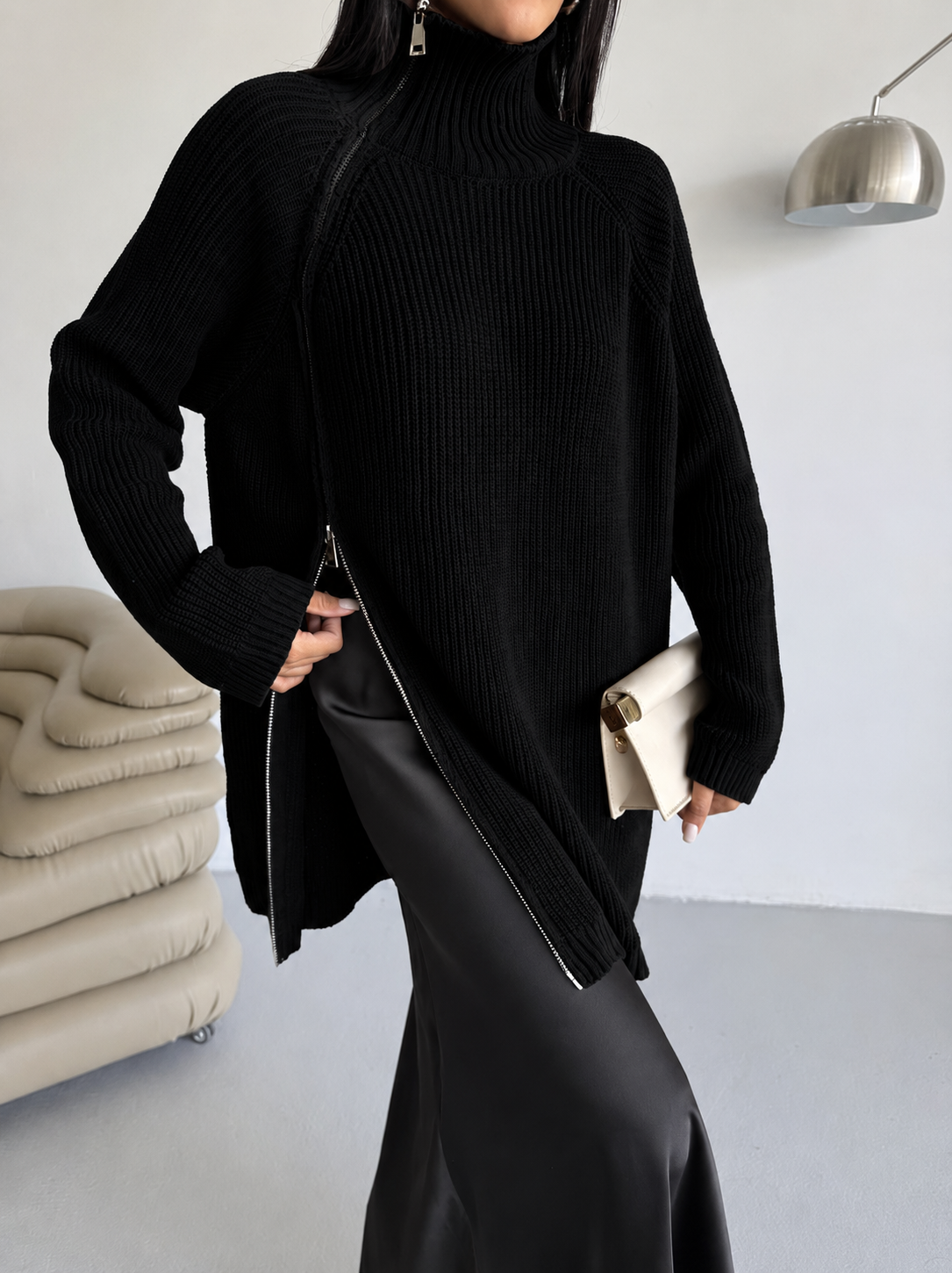 Leen Set wool shirt with satin skirt