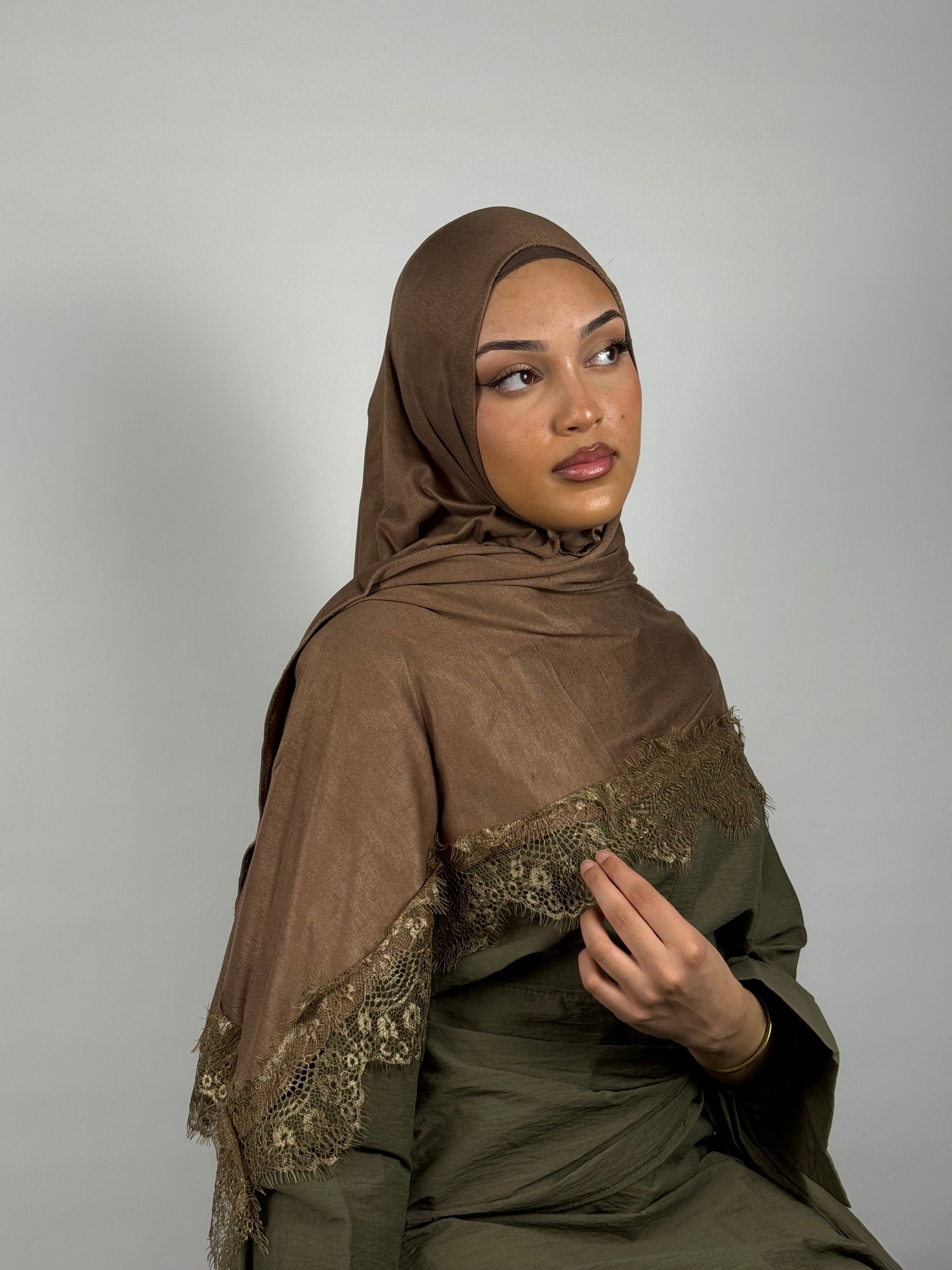 Lace-Trim Khimar - Mocha Glow