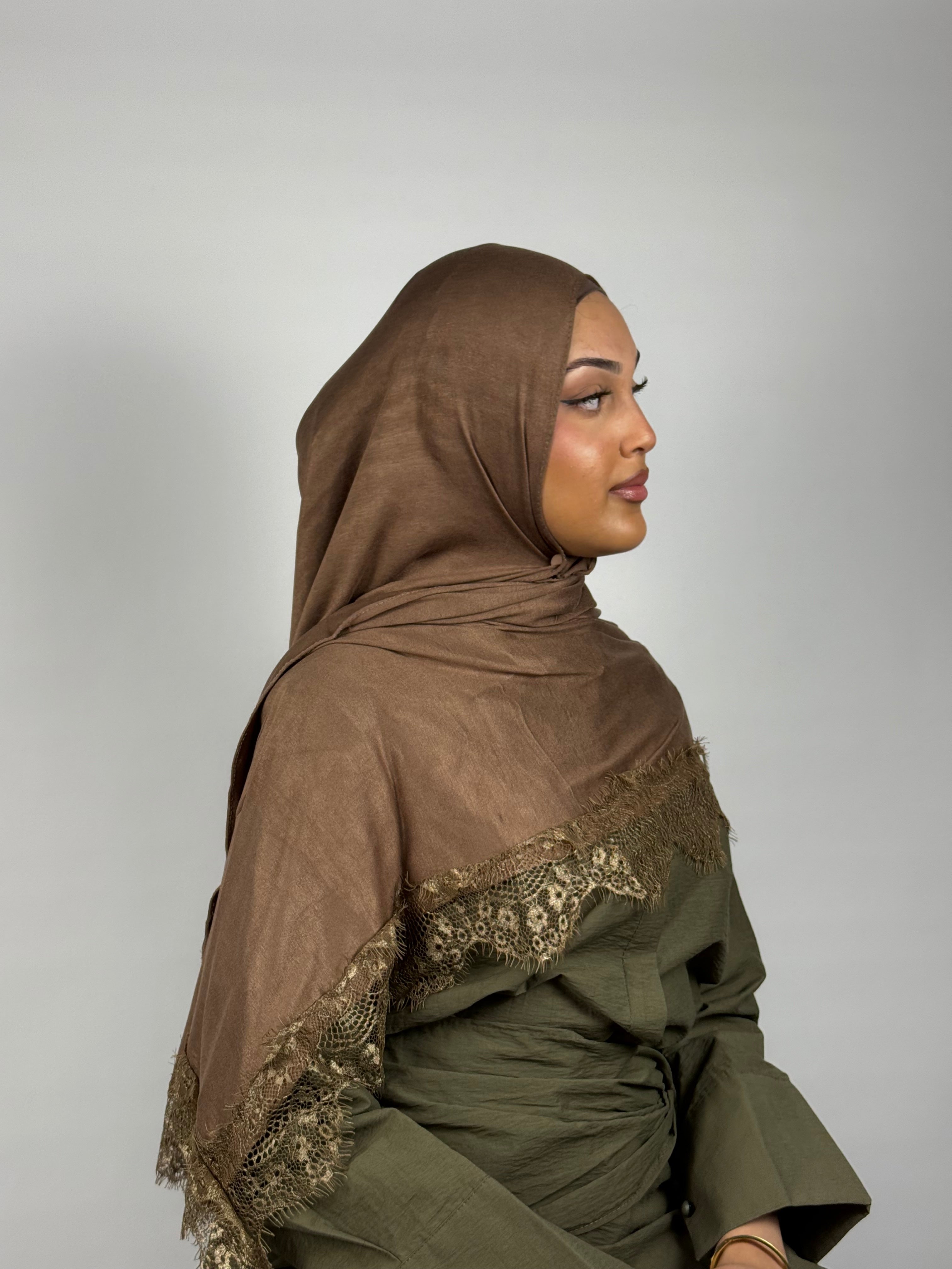 Lace-Trim Khimar - Mocha Glow