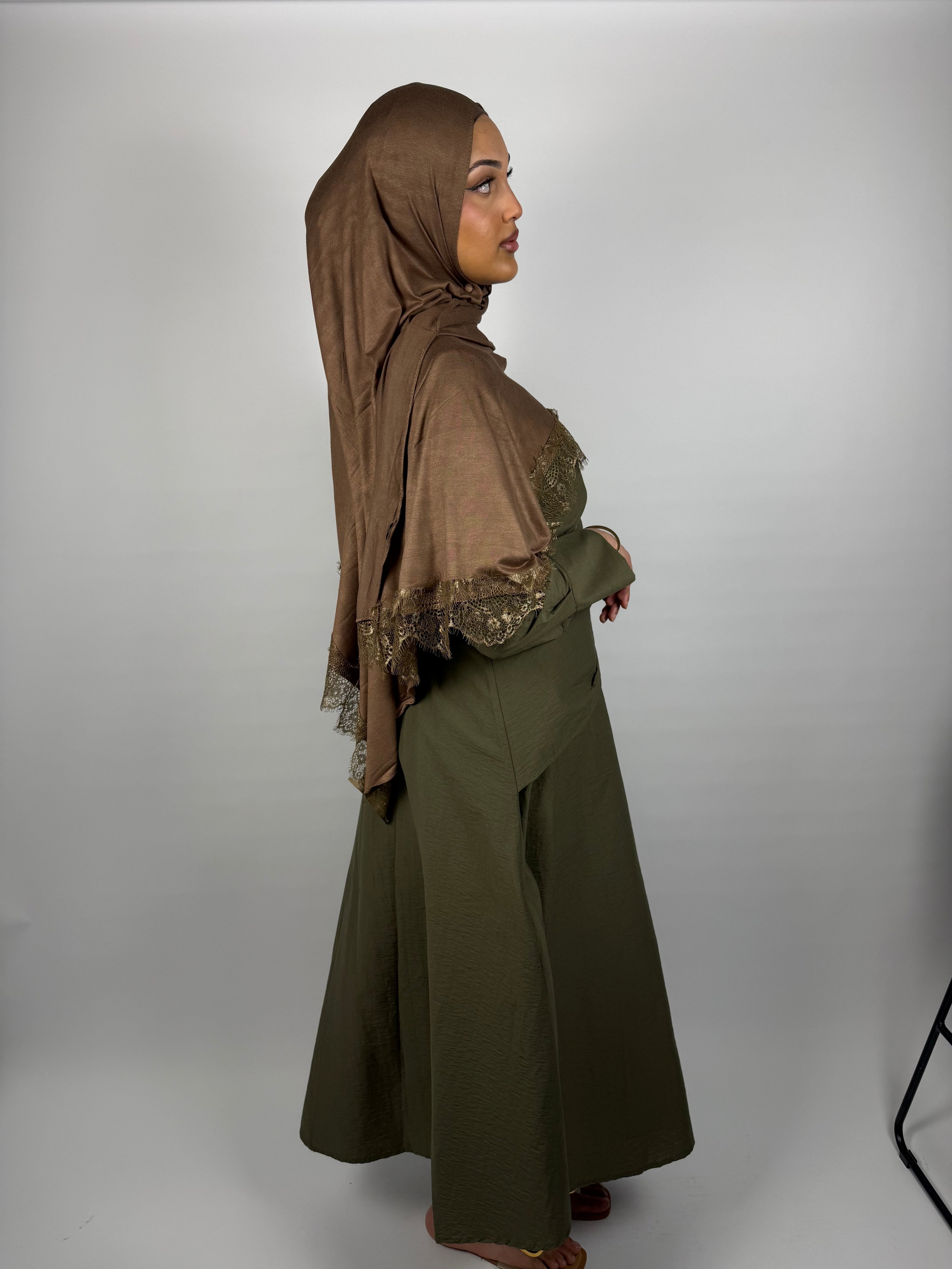 Lace-Trim Khimar - Mocha Glow