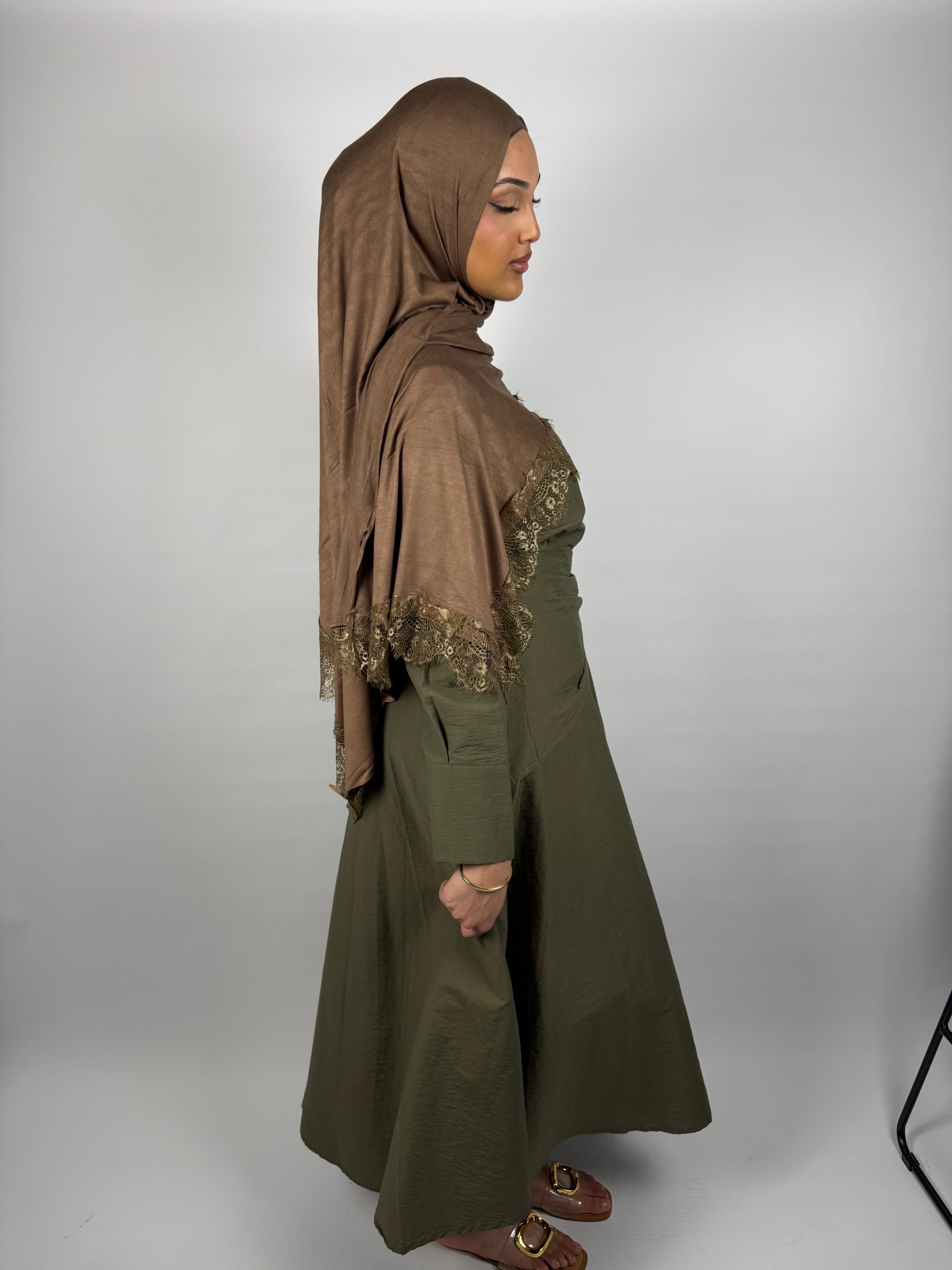 Lace-Trim Khimar - Mocha Glow