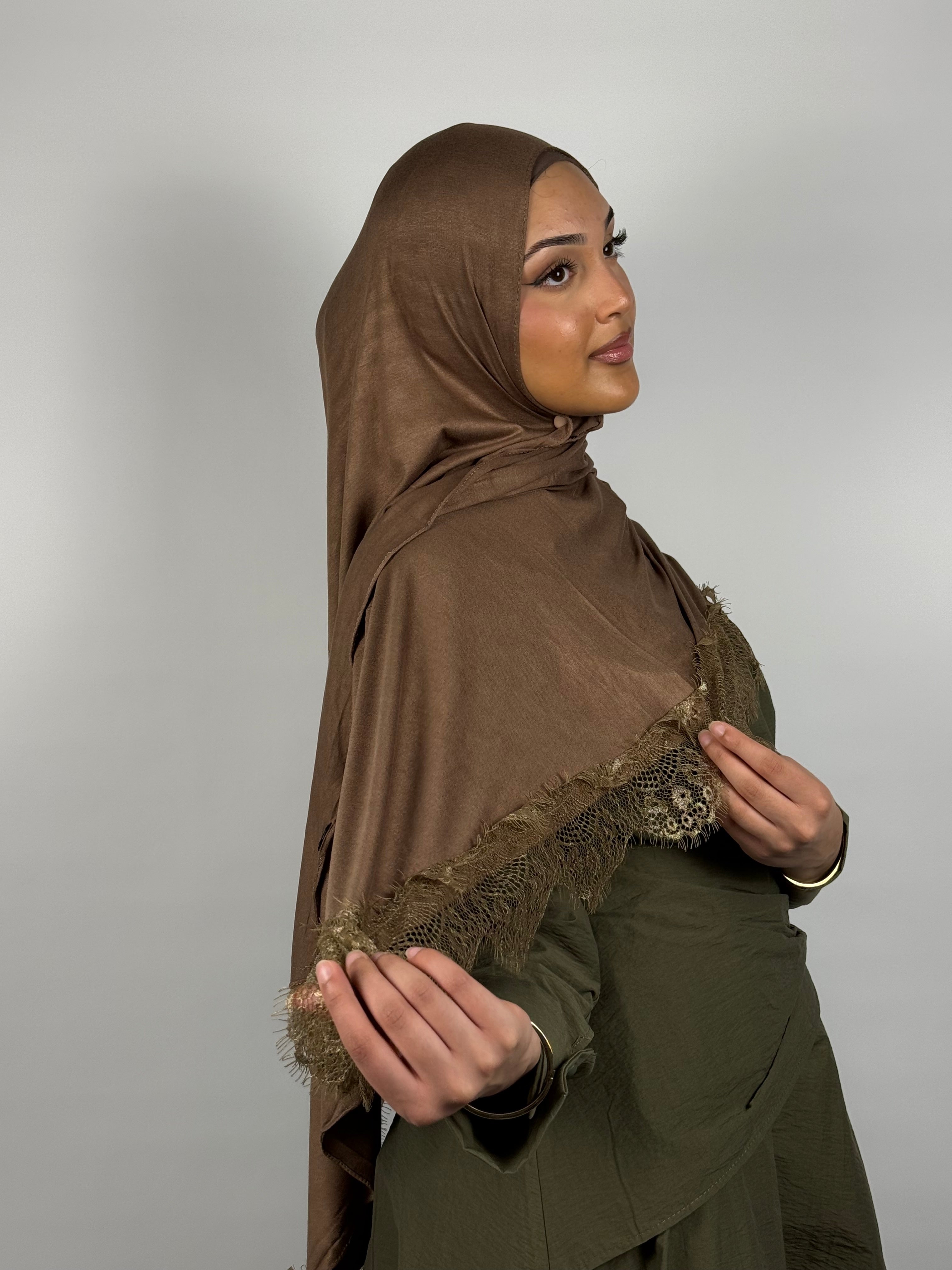 Lace-Trim Khimar - Mocha Glow