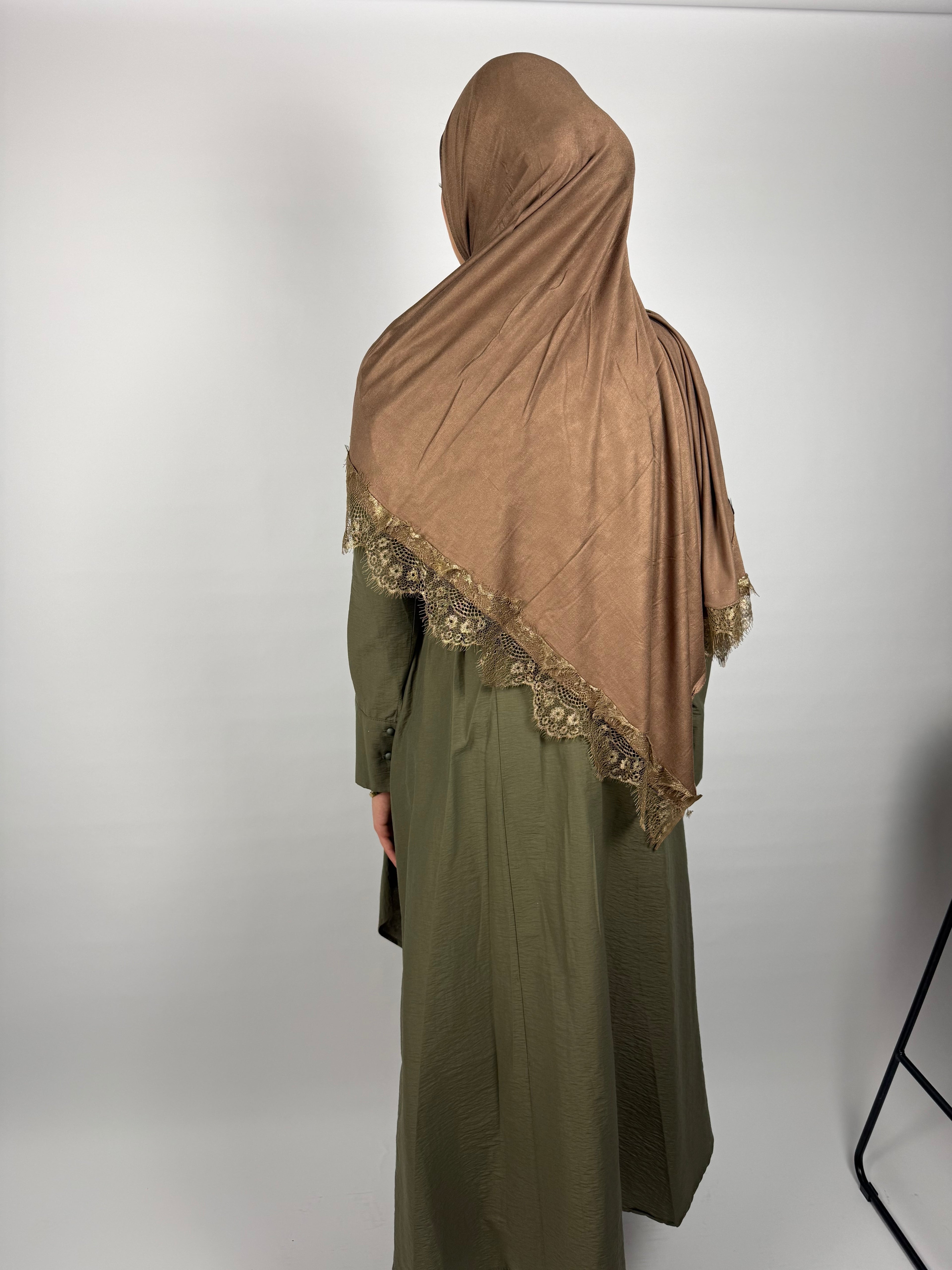 Lace-Trim Khimar - Mocha Glow