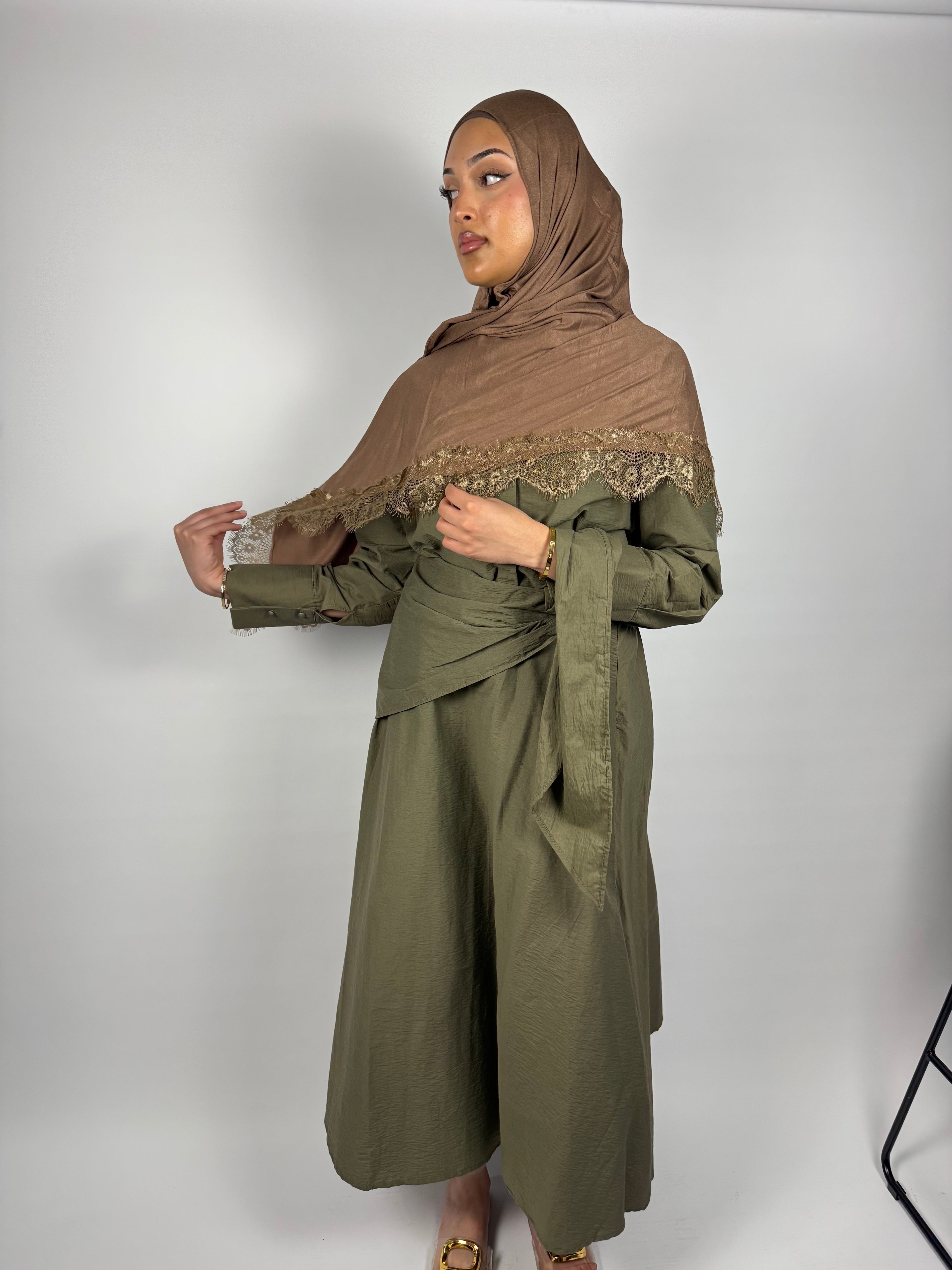 Lace-Trim Khimar - Mocha Glow