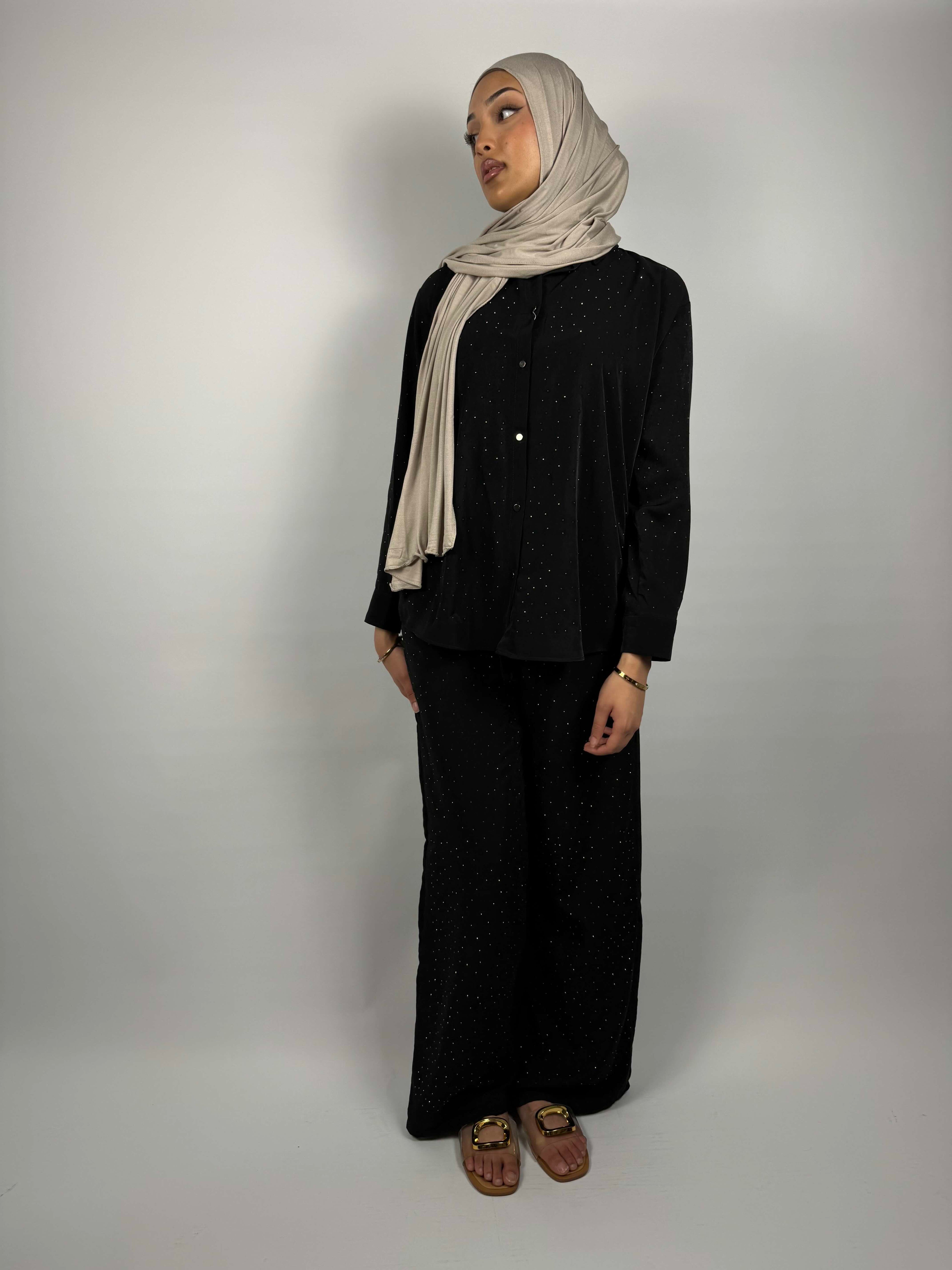 Crystal Stud Co-Ord - Midnight Black