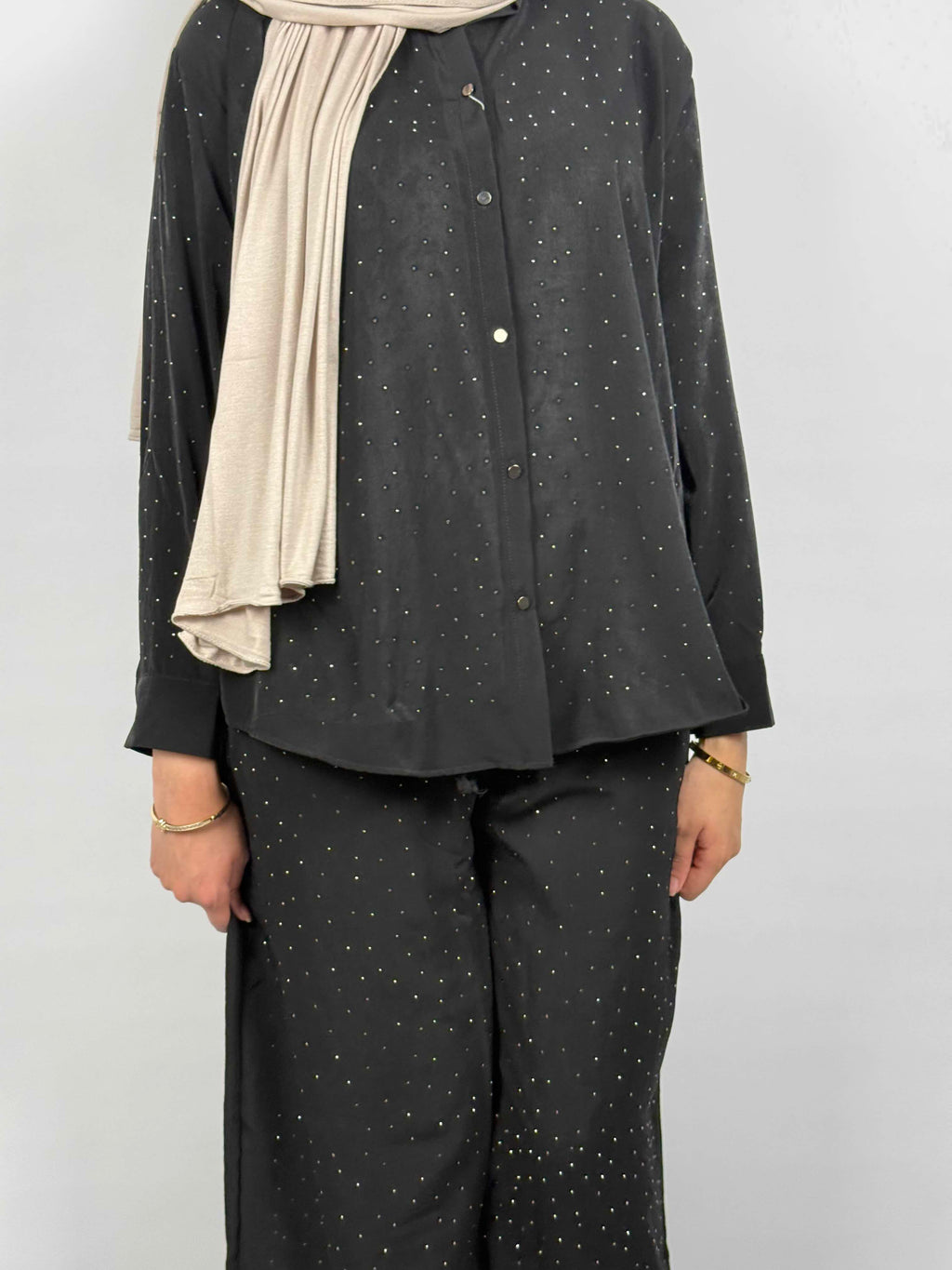 Crystal Stud Co-Ord - Midnight Black