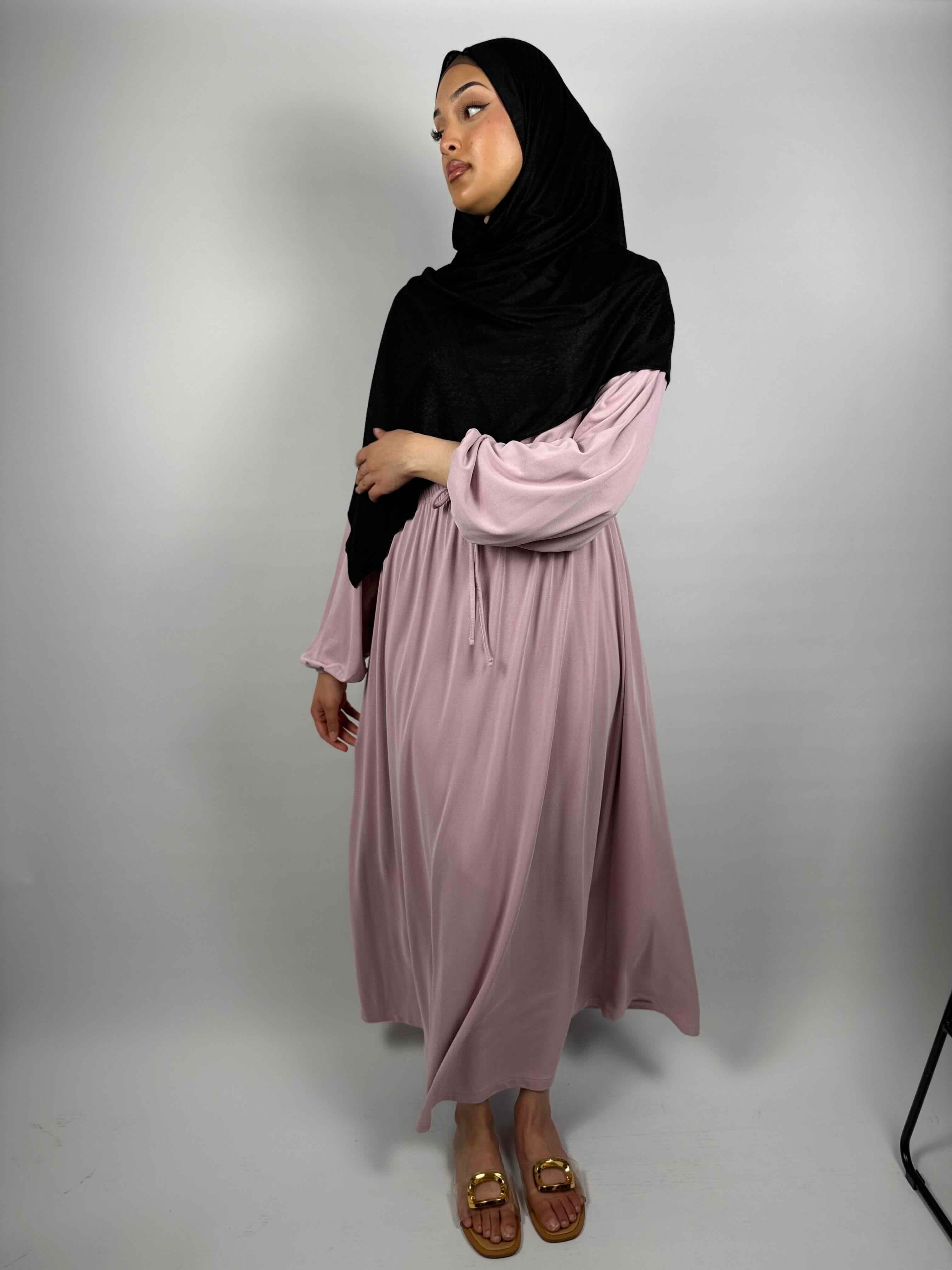 Soft Jersey Drawstring Abaya - Dusty Rose
