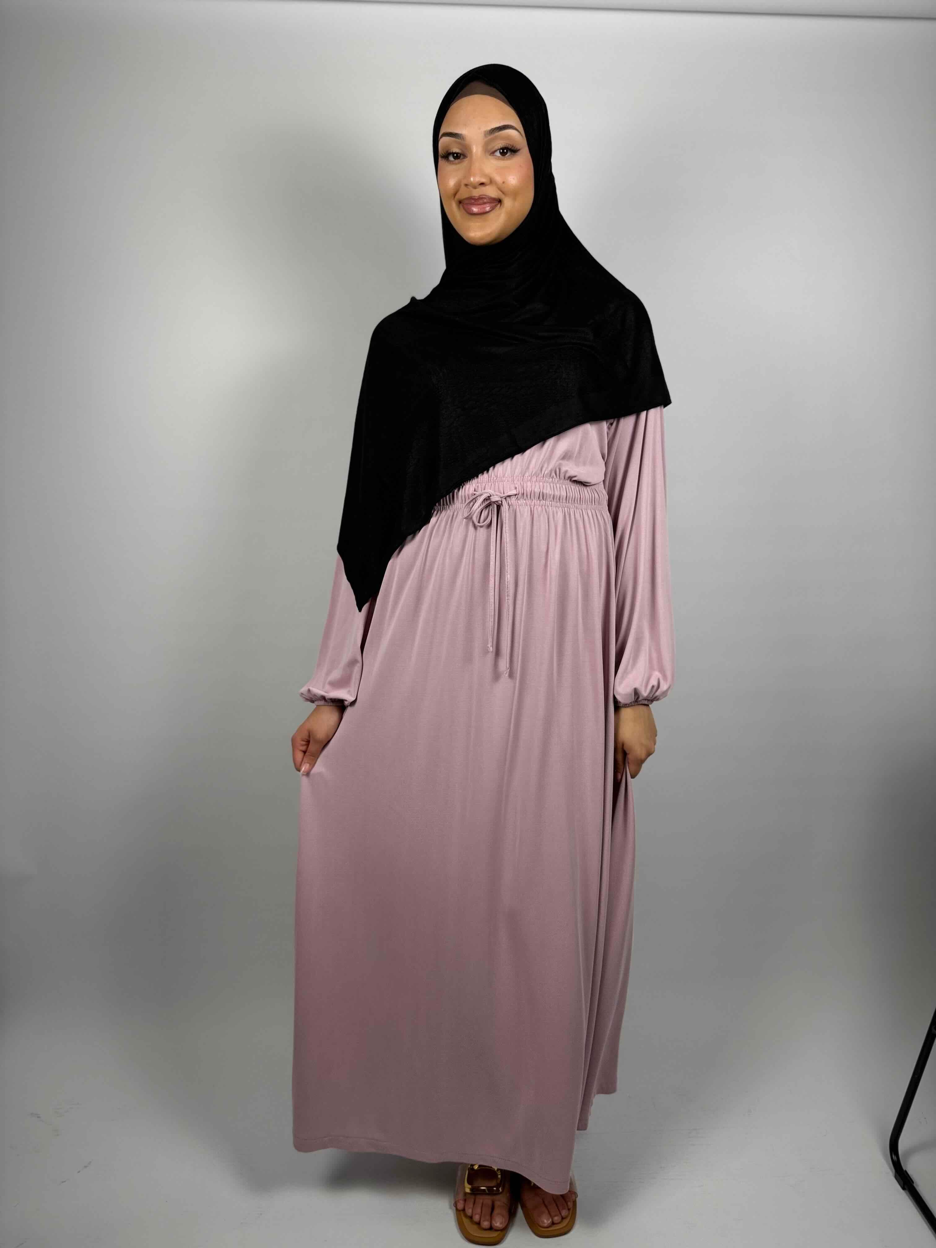 Soft Jersey Drawstring Abaya - Dusty Rose