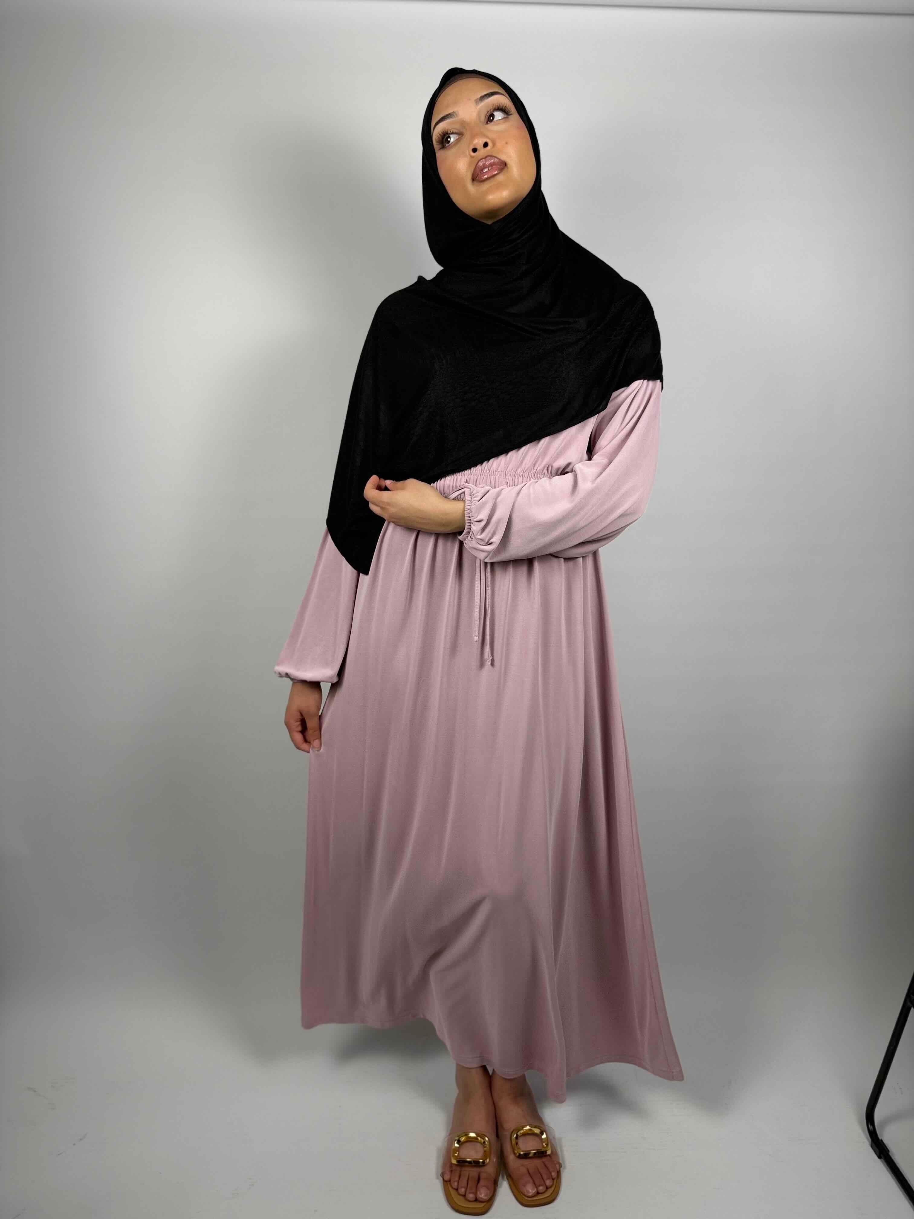 Soft Jersey Drawstring Abaya - Dusty Rose