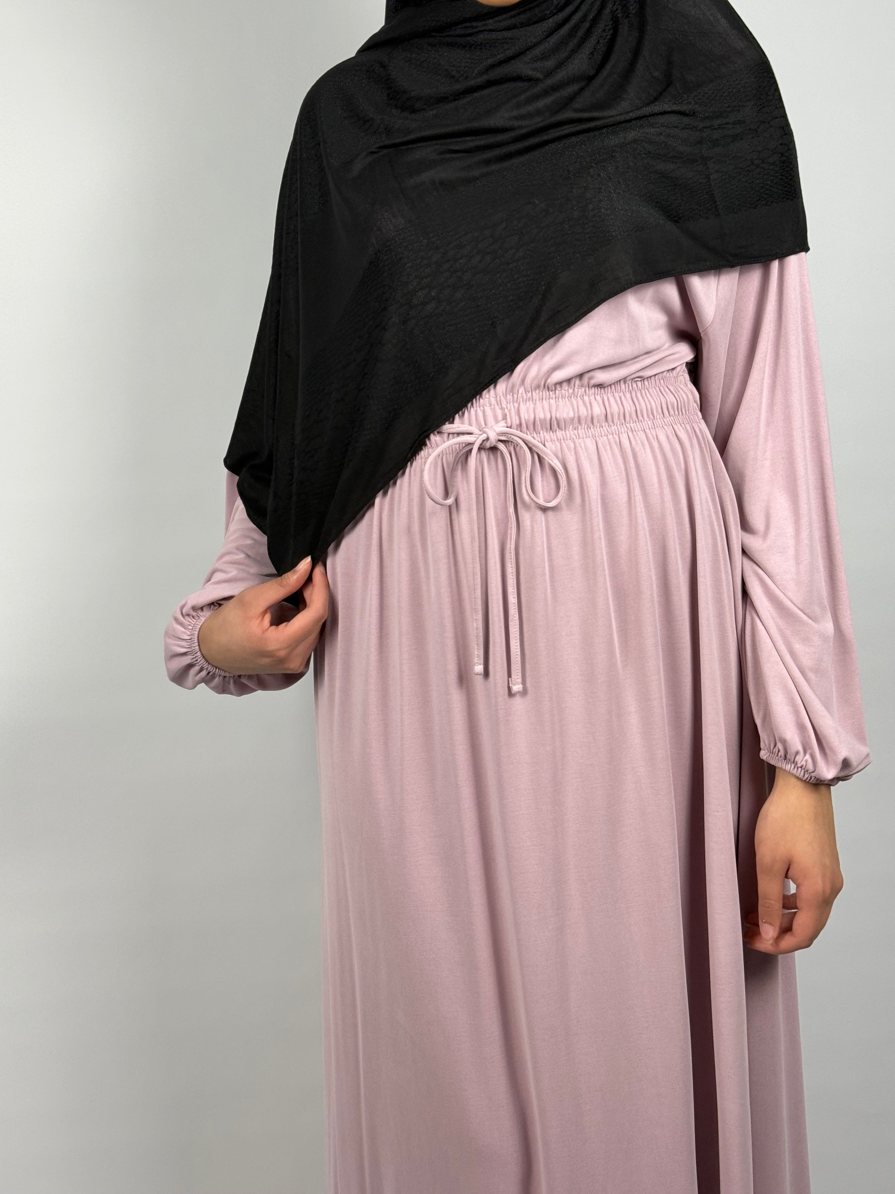 Soft Jersey Drawstring Abaya - Dusty Rose