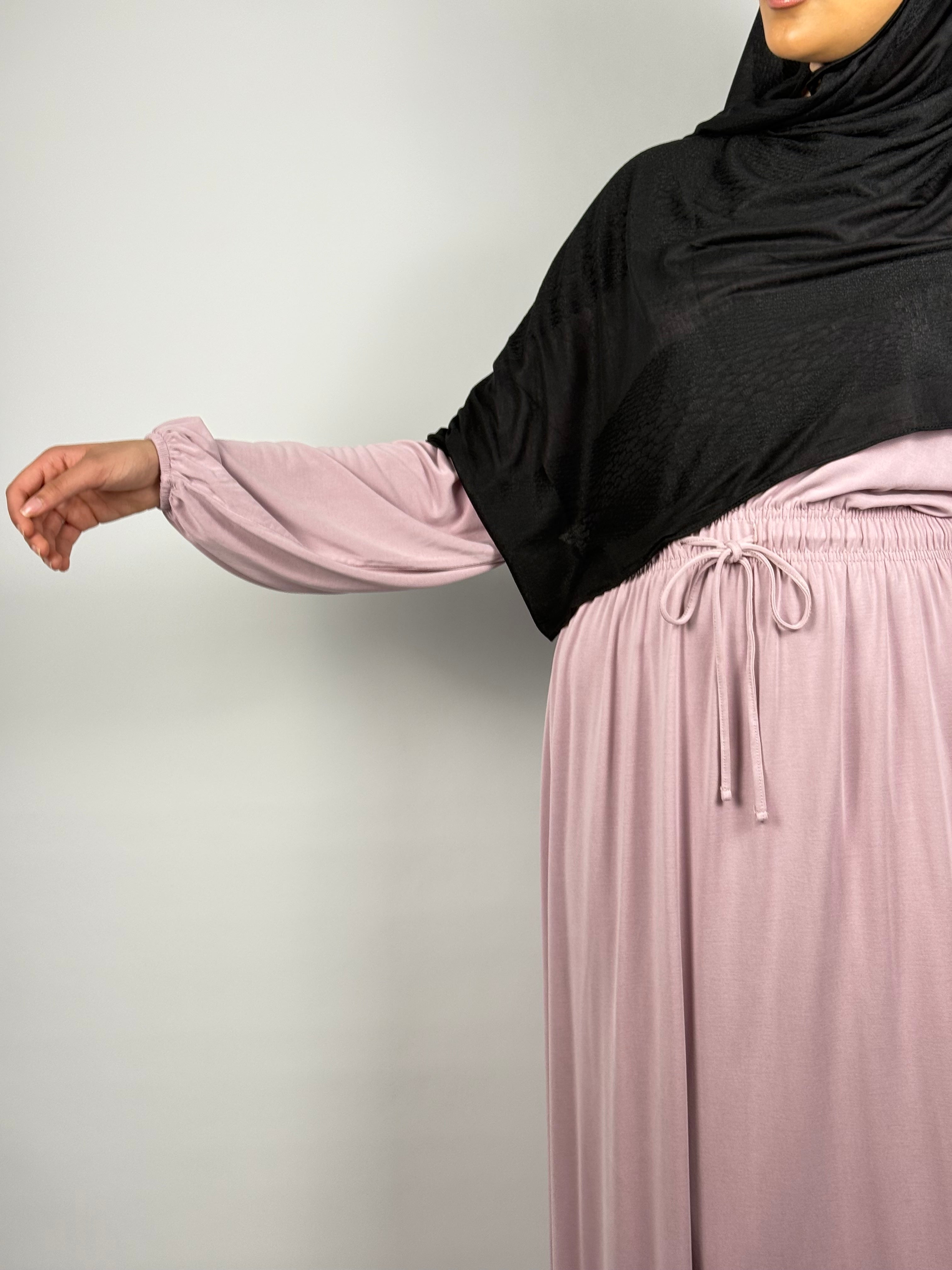 Soft Jersey Drawstring Abaya - Dusty Rose