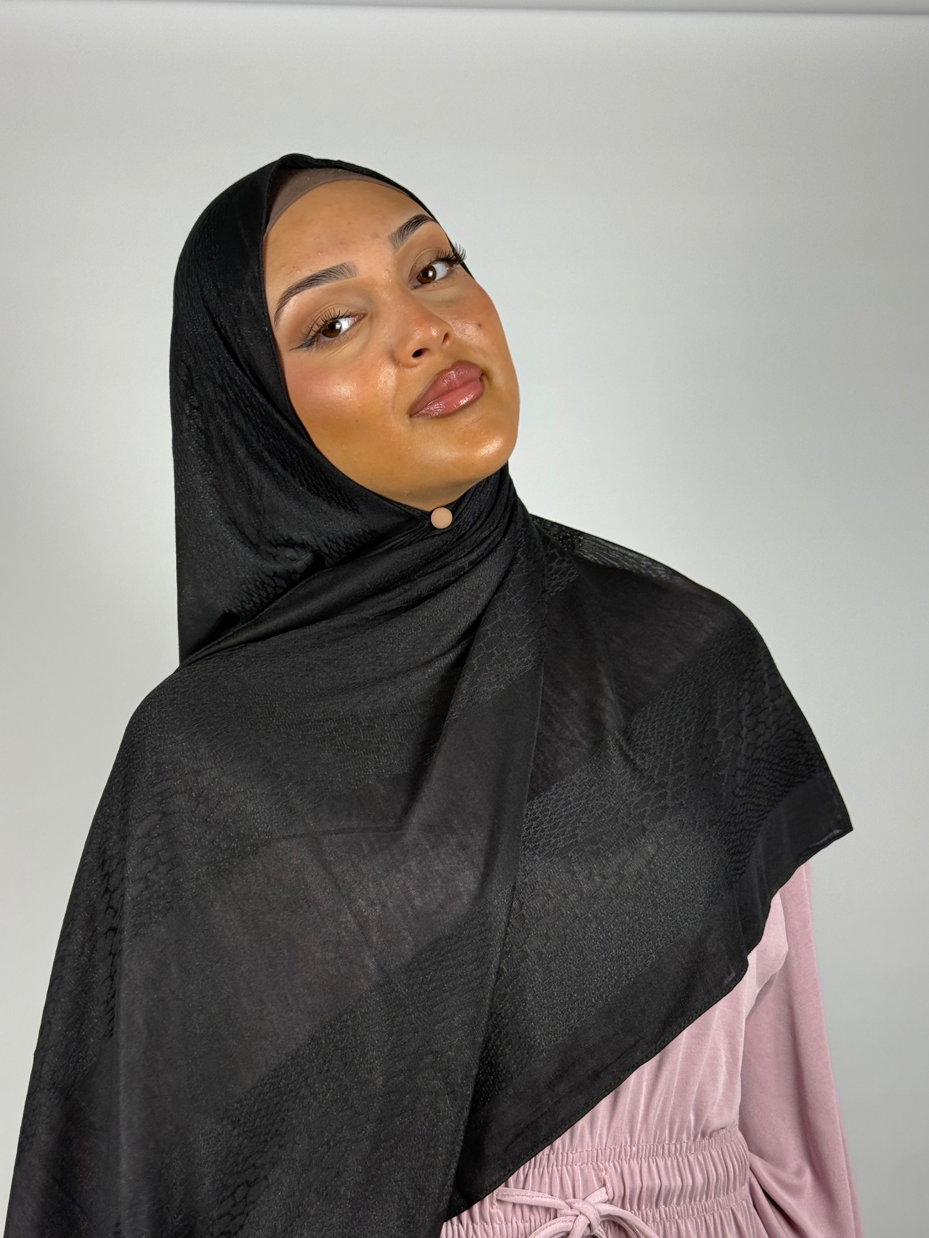 Patterned Luxe Hijab - Black