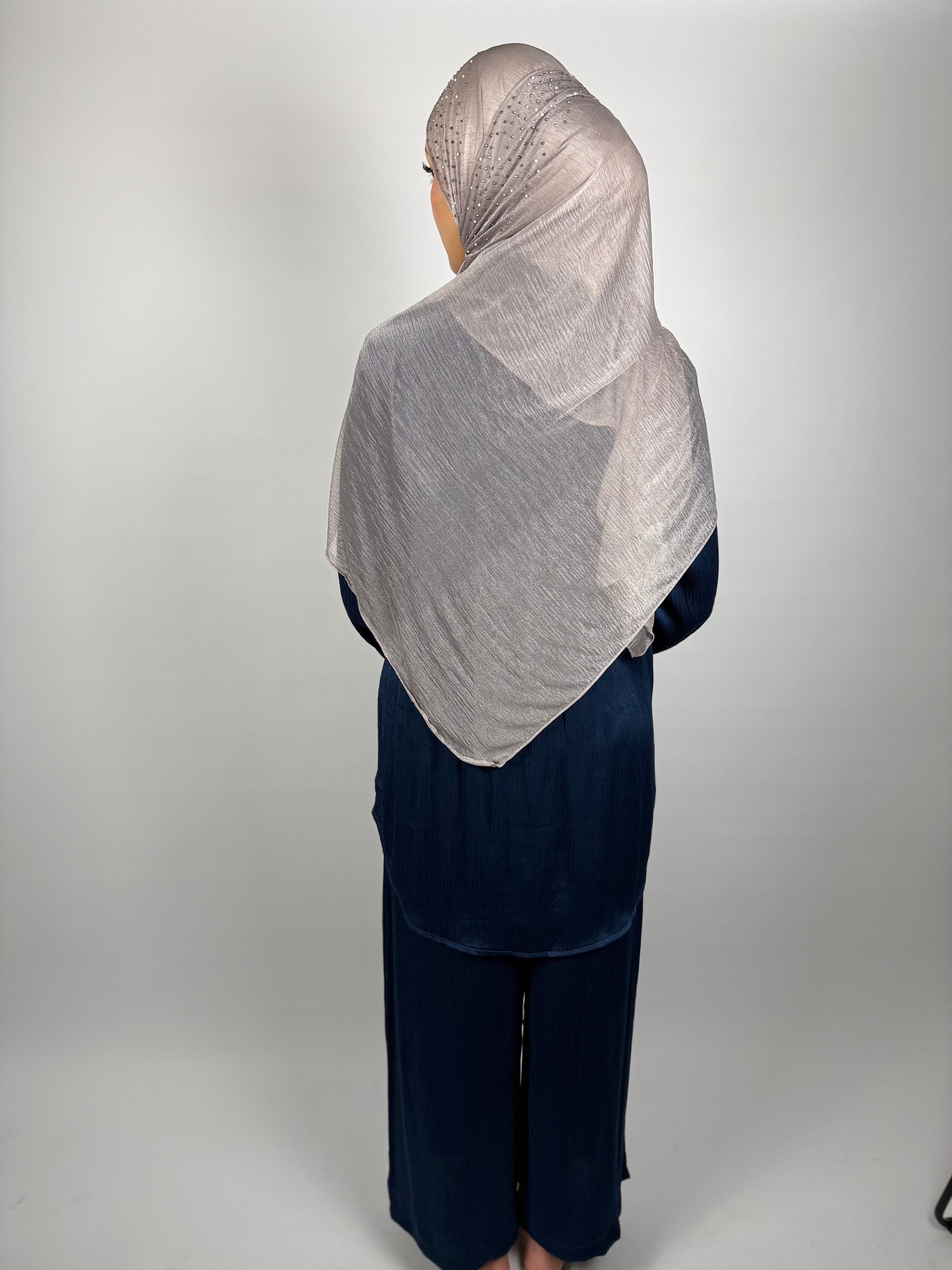 Crystal Shimmer Hijab - Stone Grey
