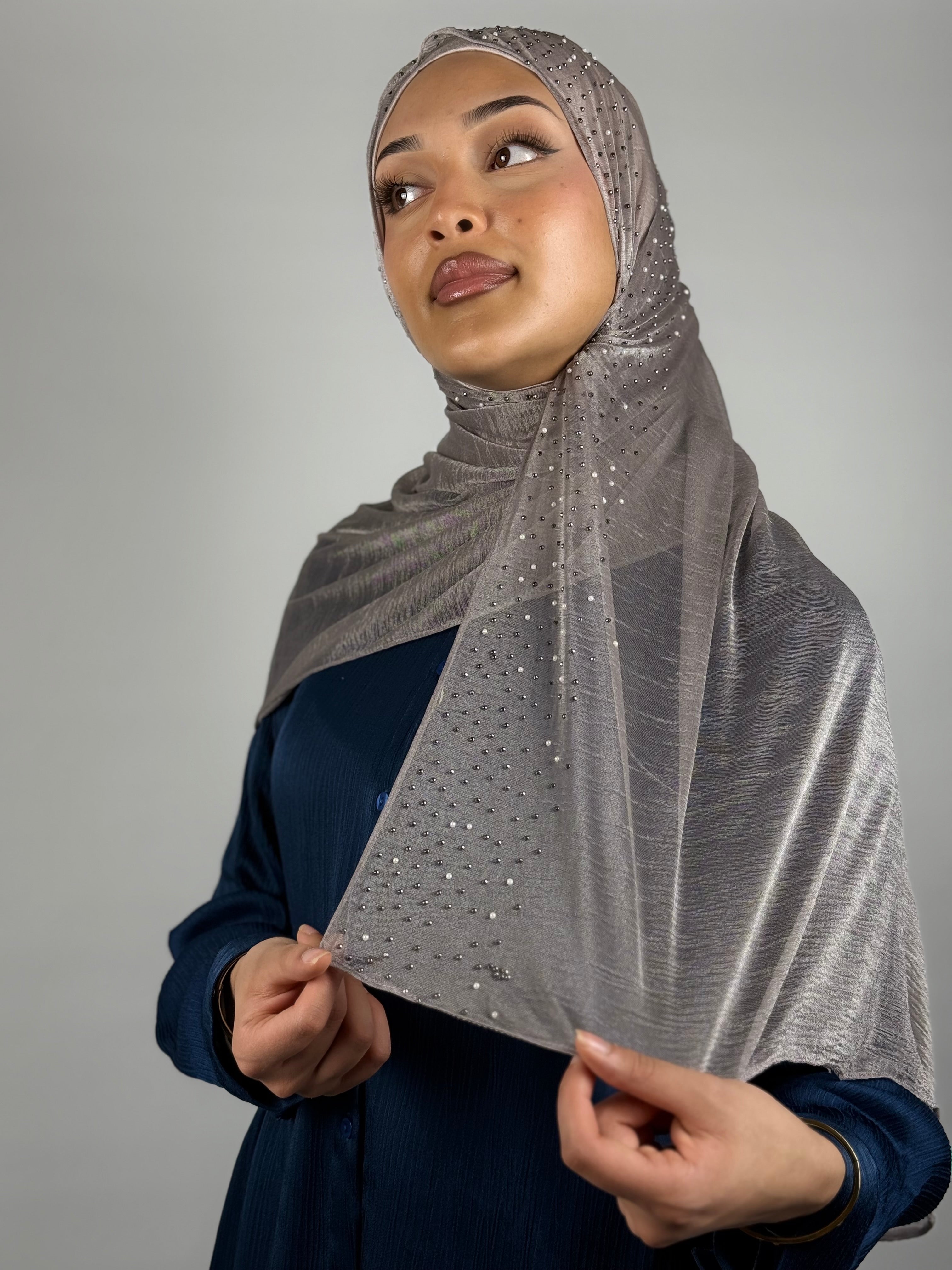 Crystal Shimmer Hijab - Stone Grey