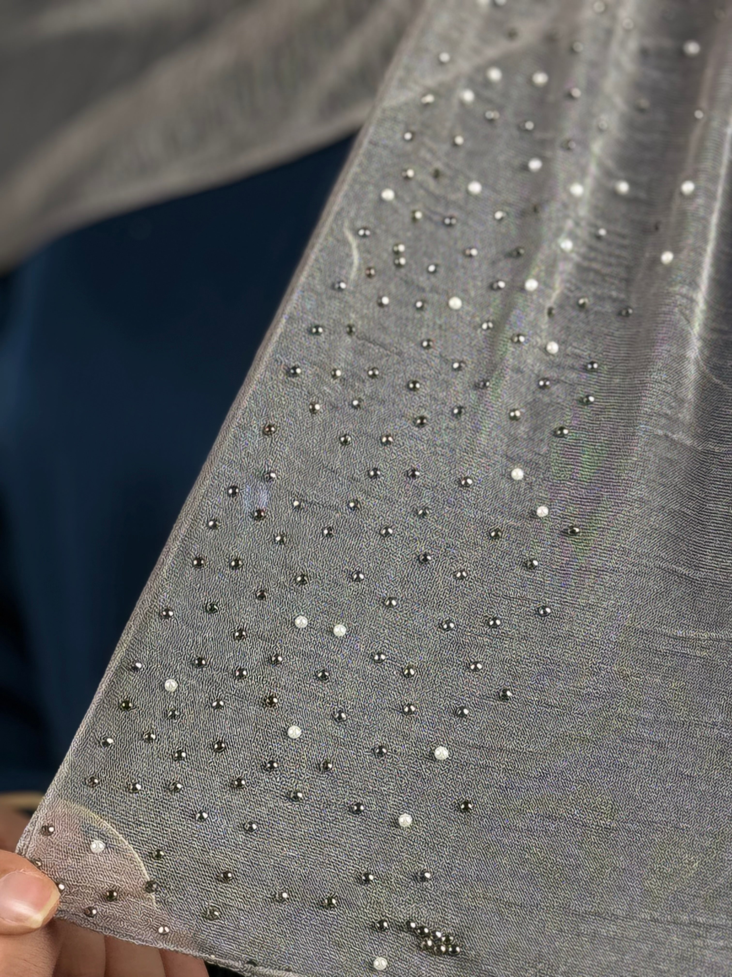 Crystal Shimmer Hijab - Stone Grey