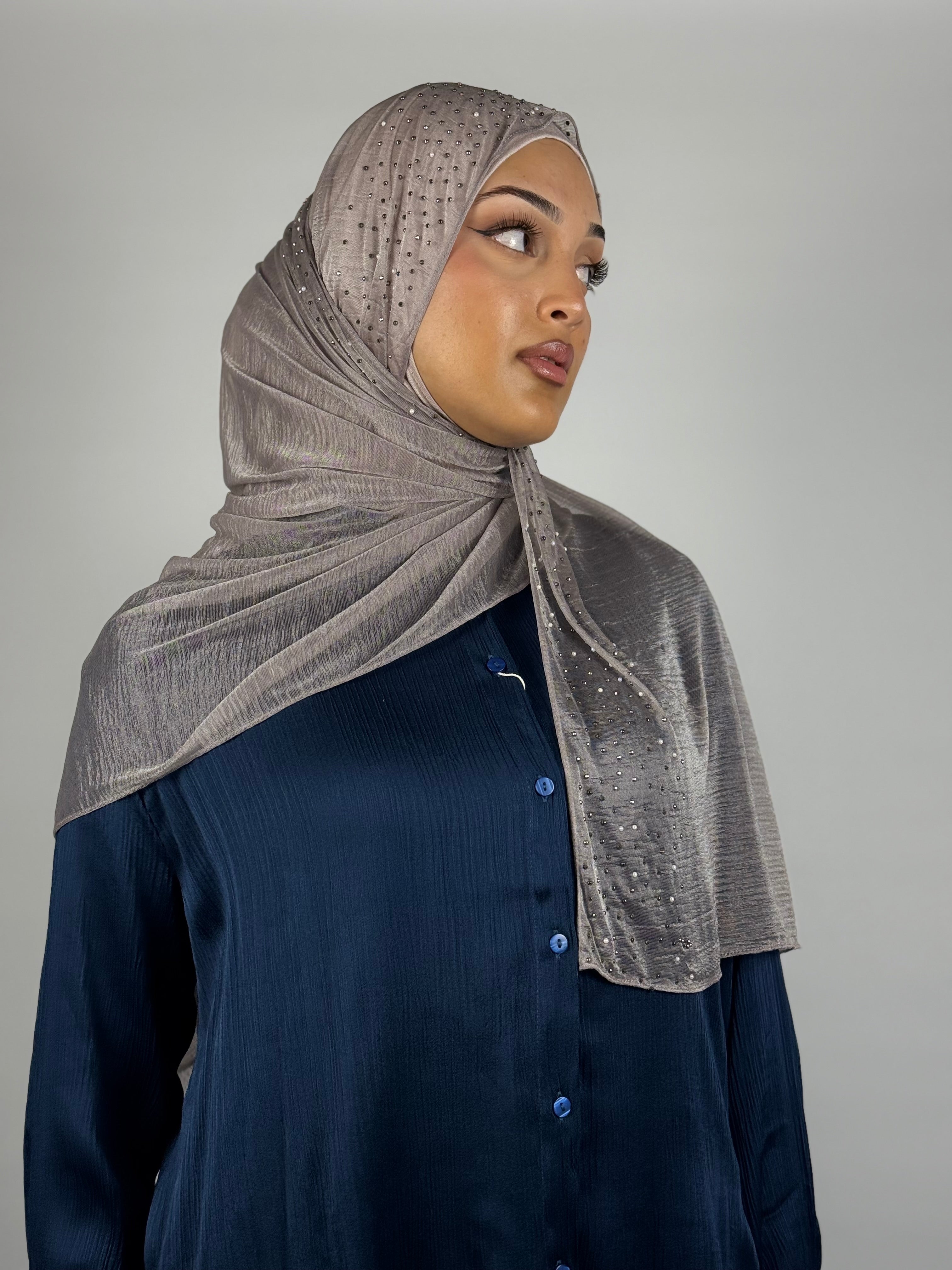 Crystal Shimmer Hijab - Stone Grey