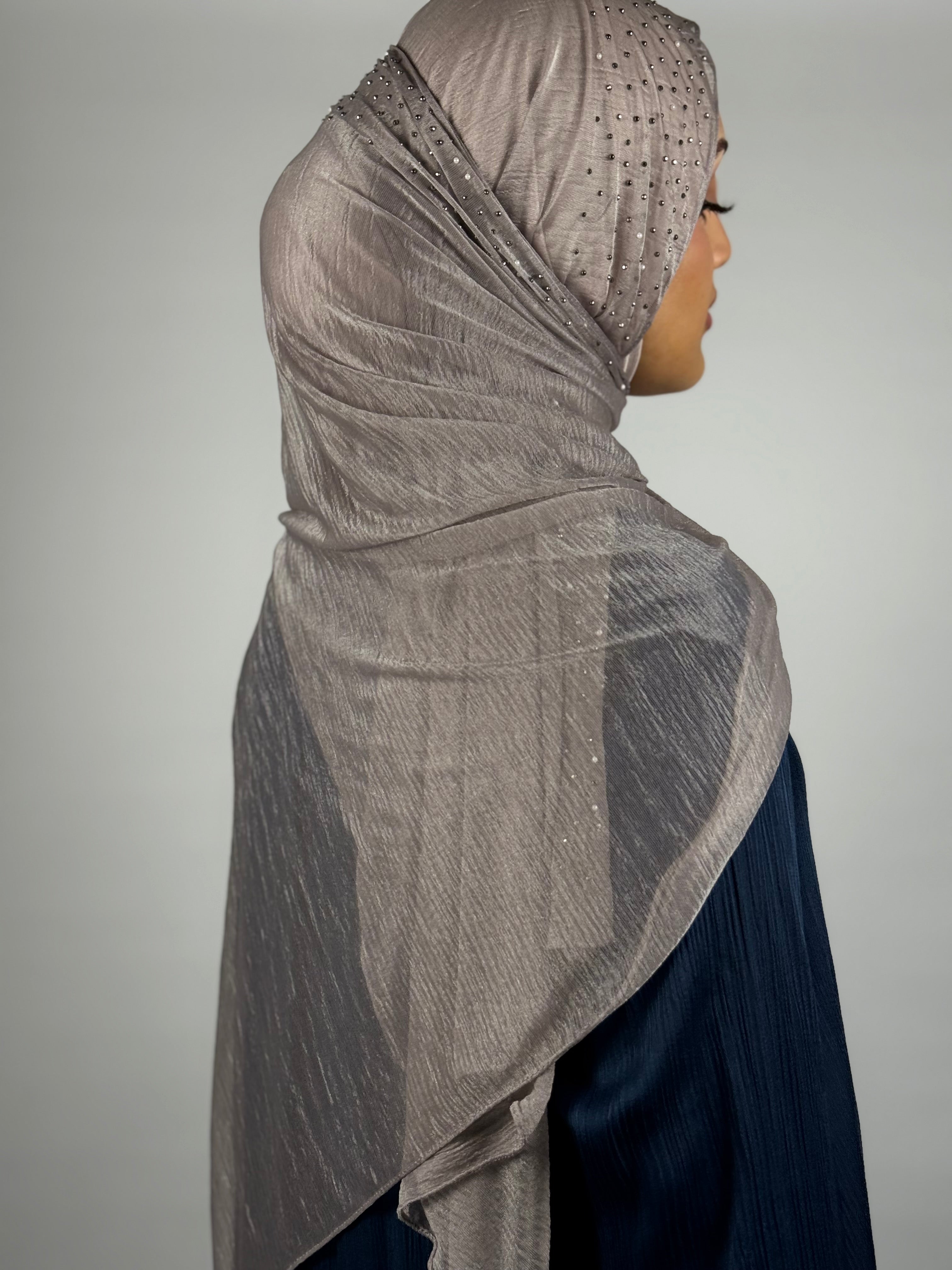Crystal Shimmer Hijab - Stone Grey