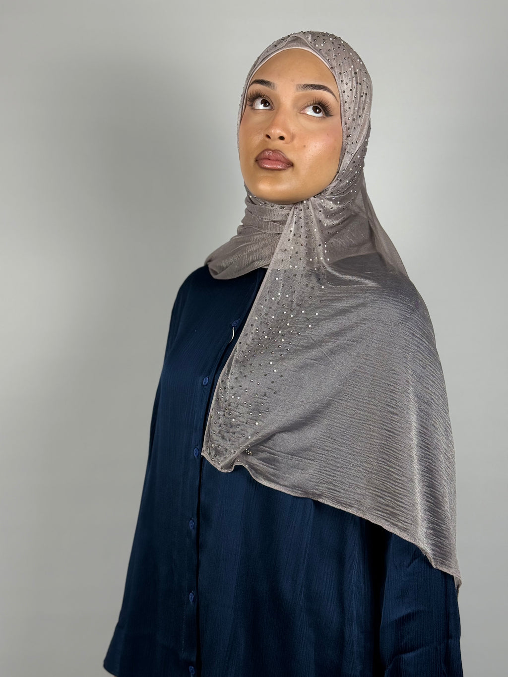 Crystal Shimmer Hijab - Stone Grey