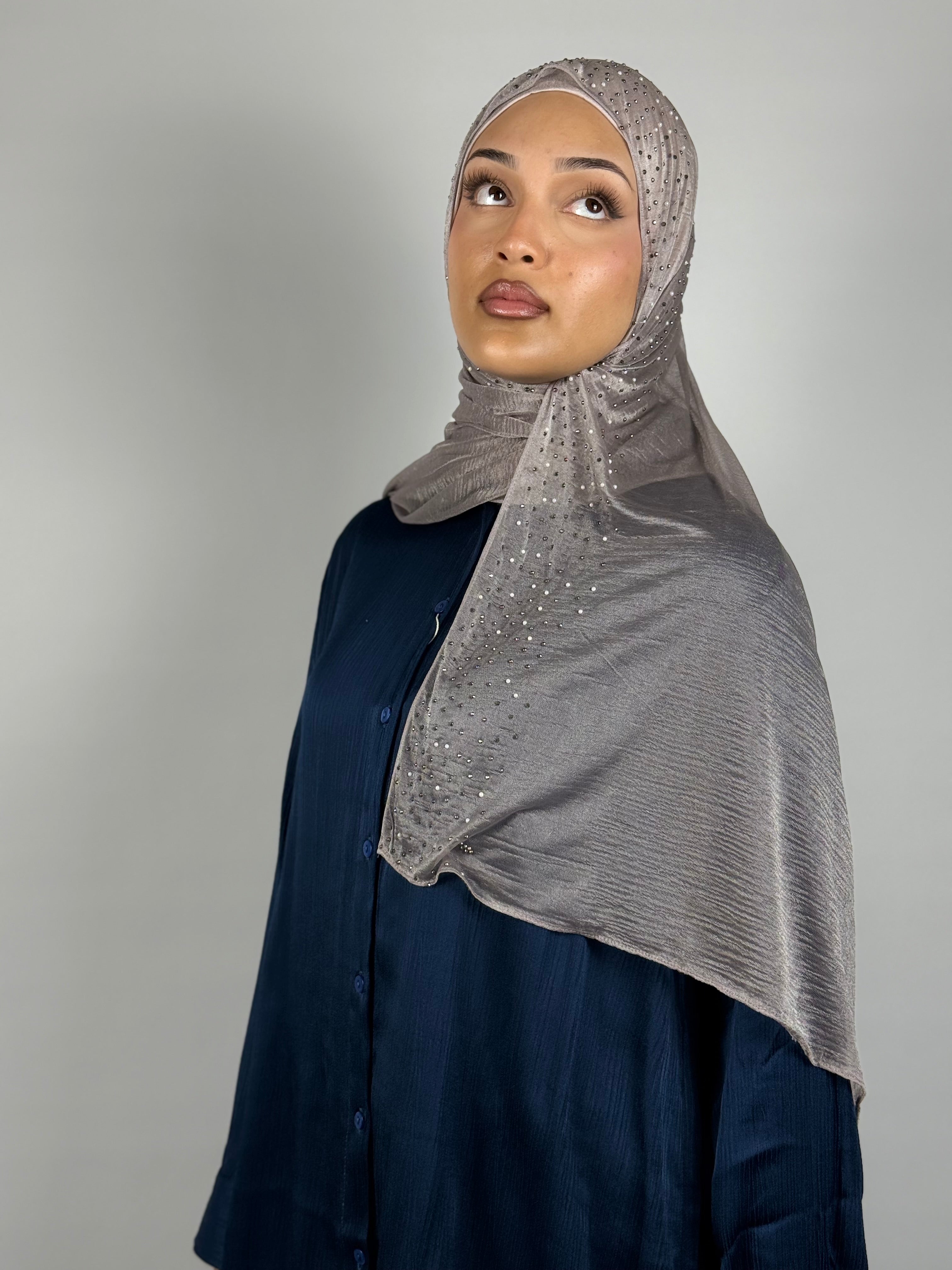 Crystal Shimmer Hijab - Stone Grey