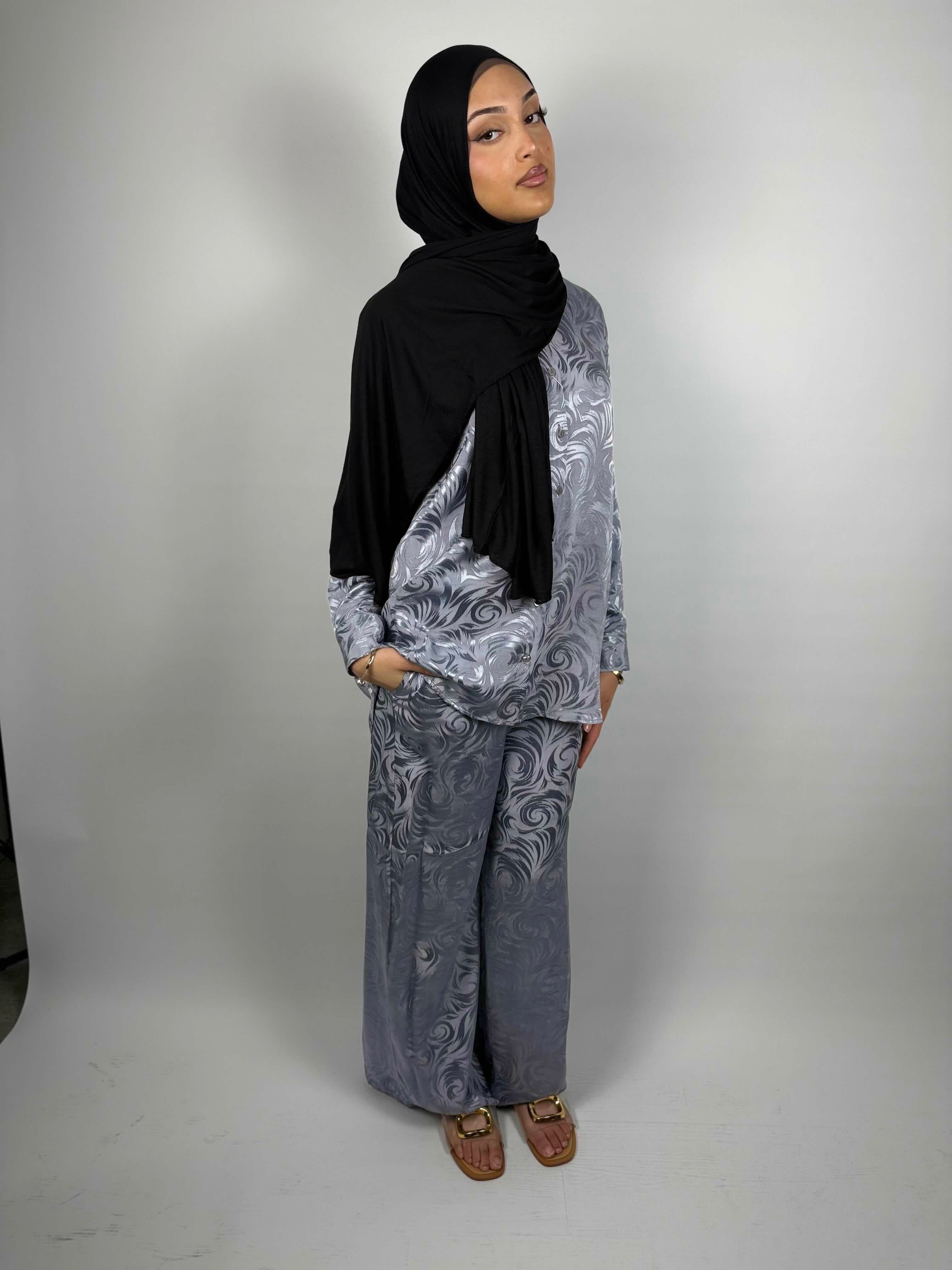 Satin Swirl Co-Ord – Steel Grey