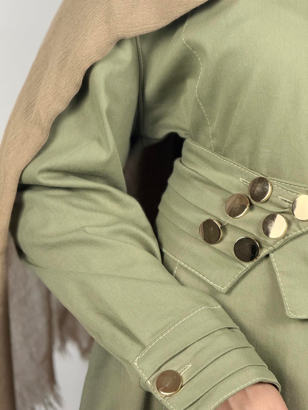 Belted Modest Shirt Dress – Sage