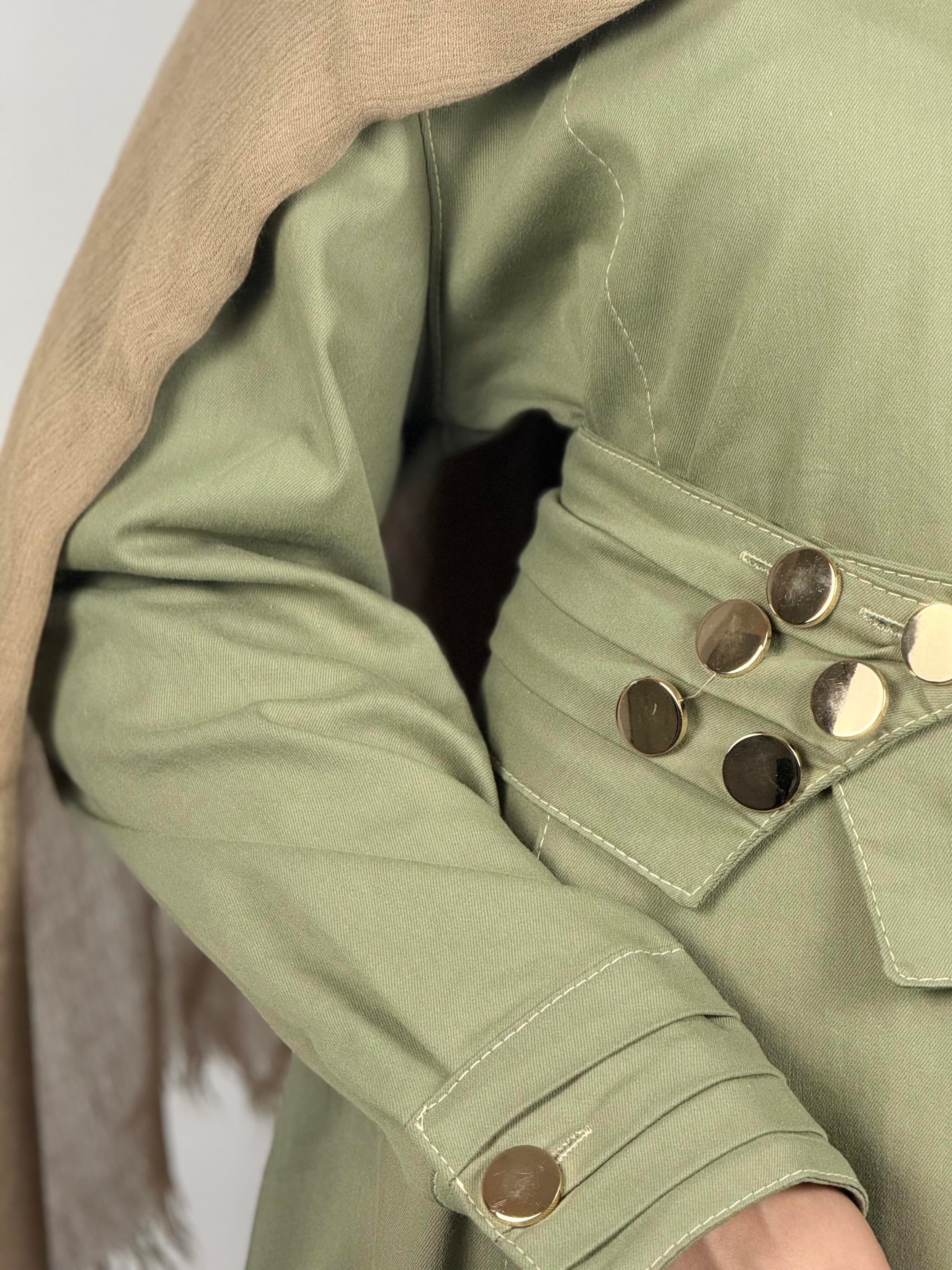 Belted Modest Shirt Dress – Sage