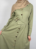 Belted Modest Shirt Dress – Sage