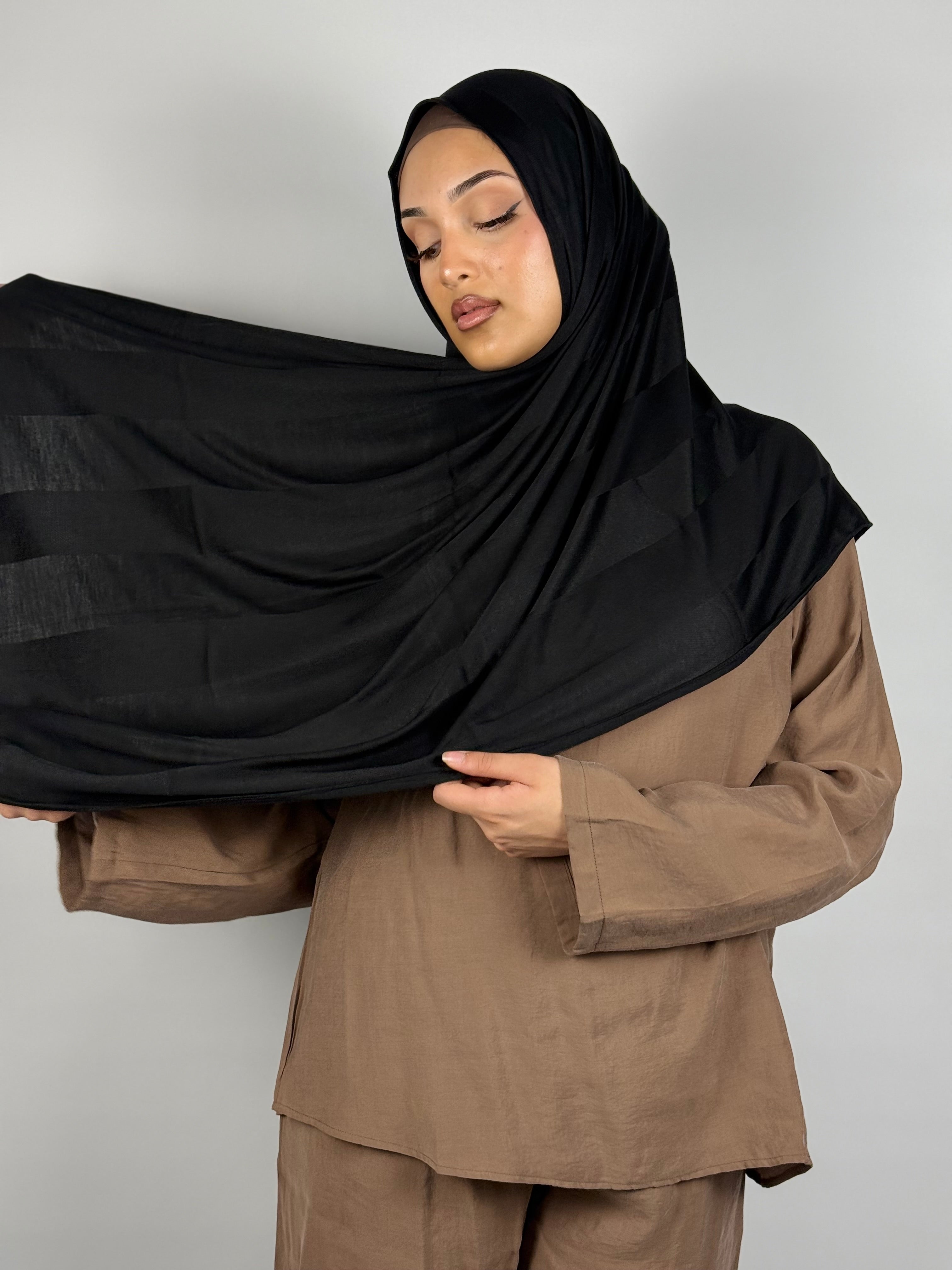 Jersey Stripe Hijab - Black