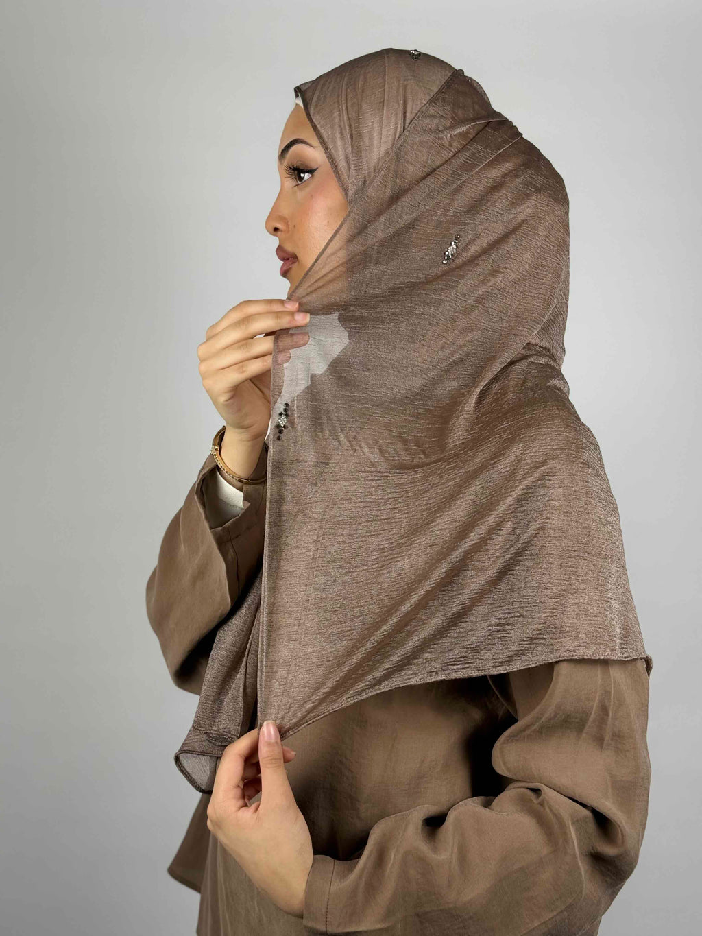 Shimmer Crystal Hijab – Mocha