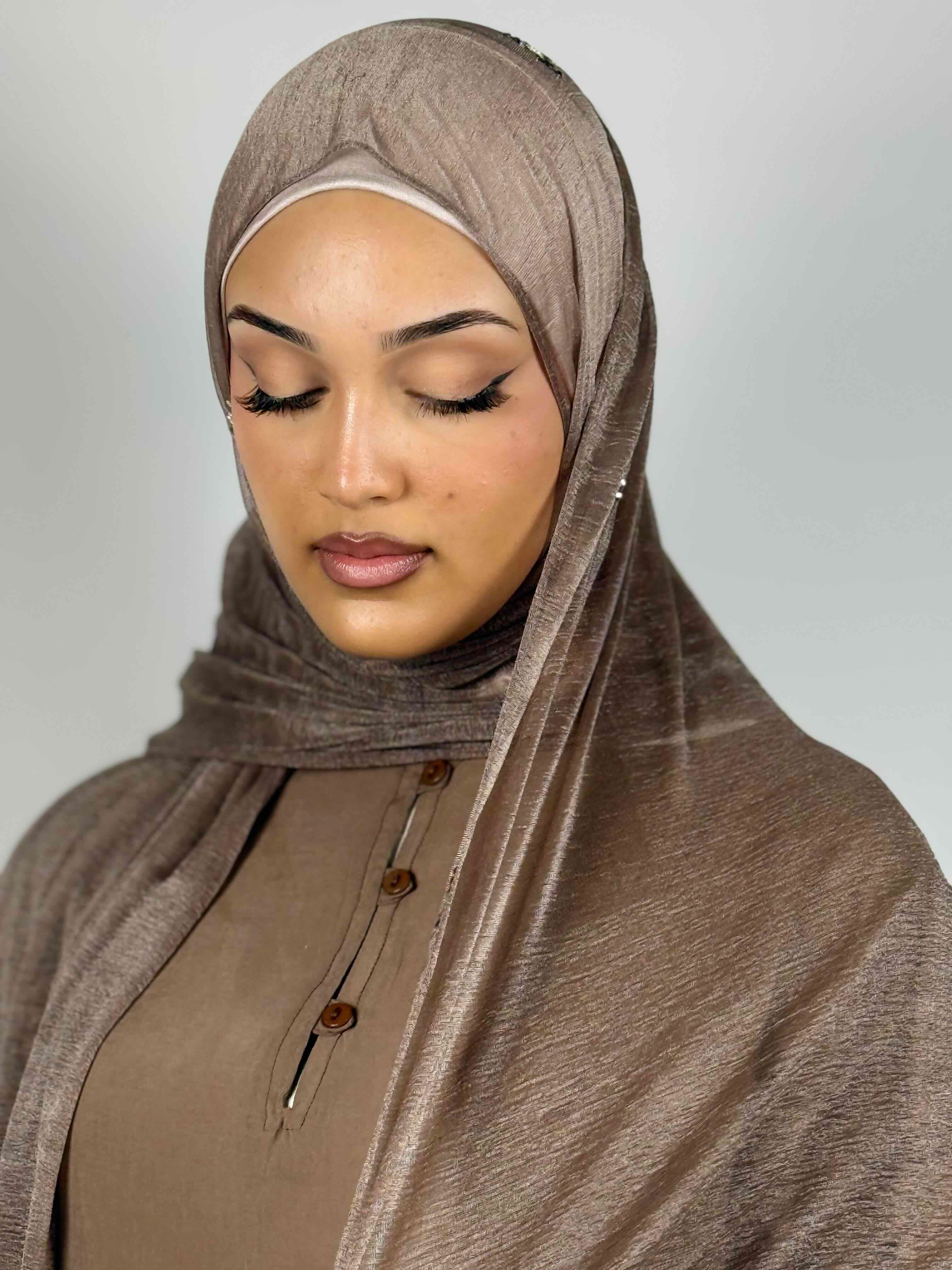 Shimmer Crystal Hijab – Mocha